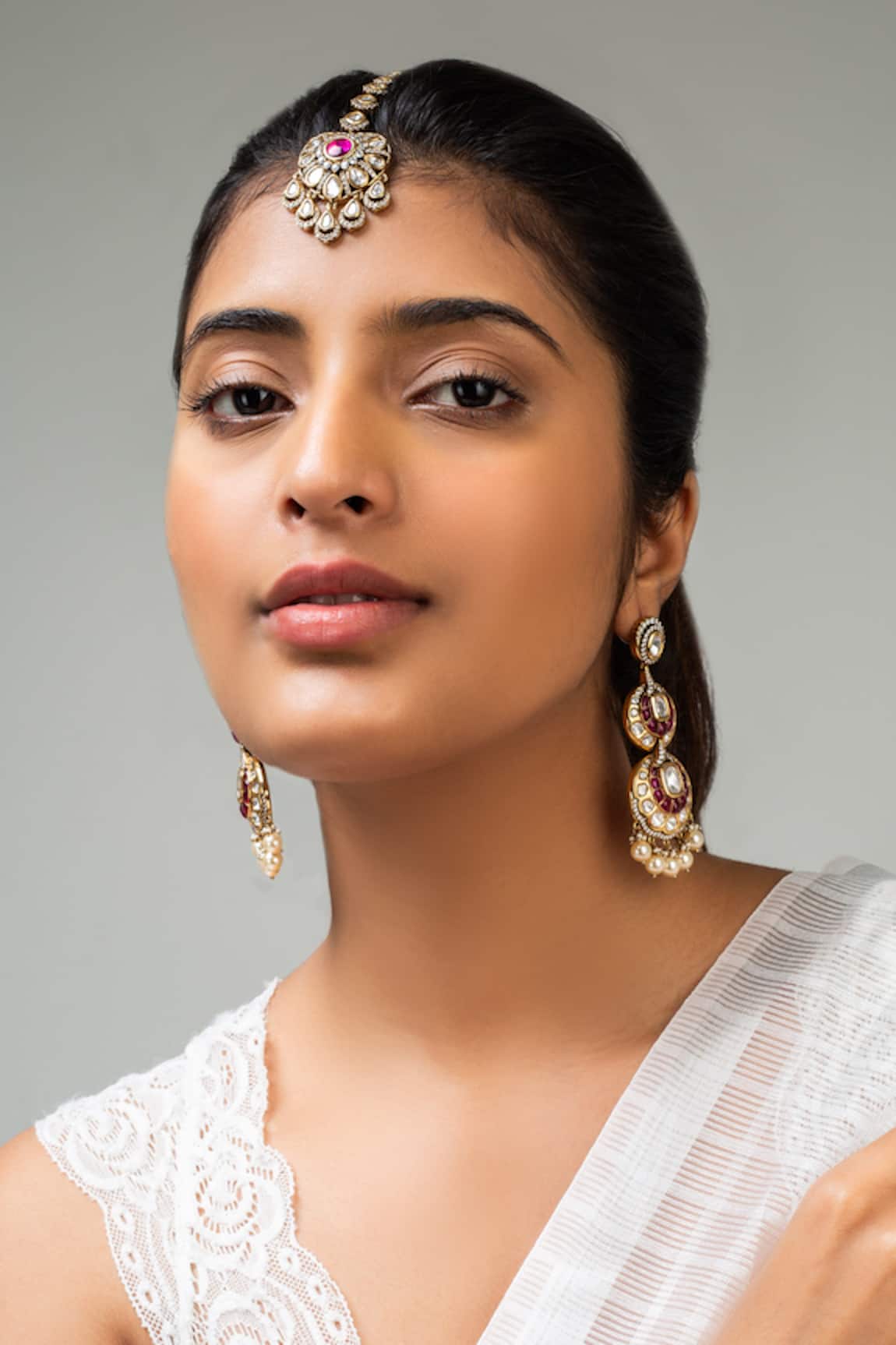 Zevar King Heart Stone Embellished Maangtikka