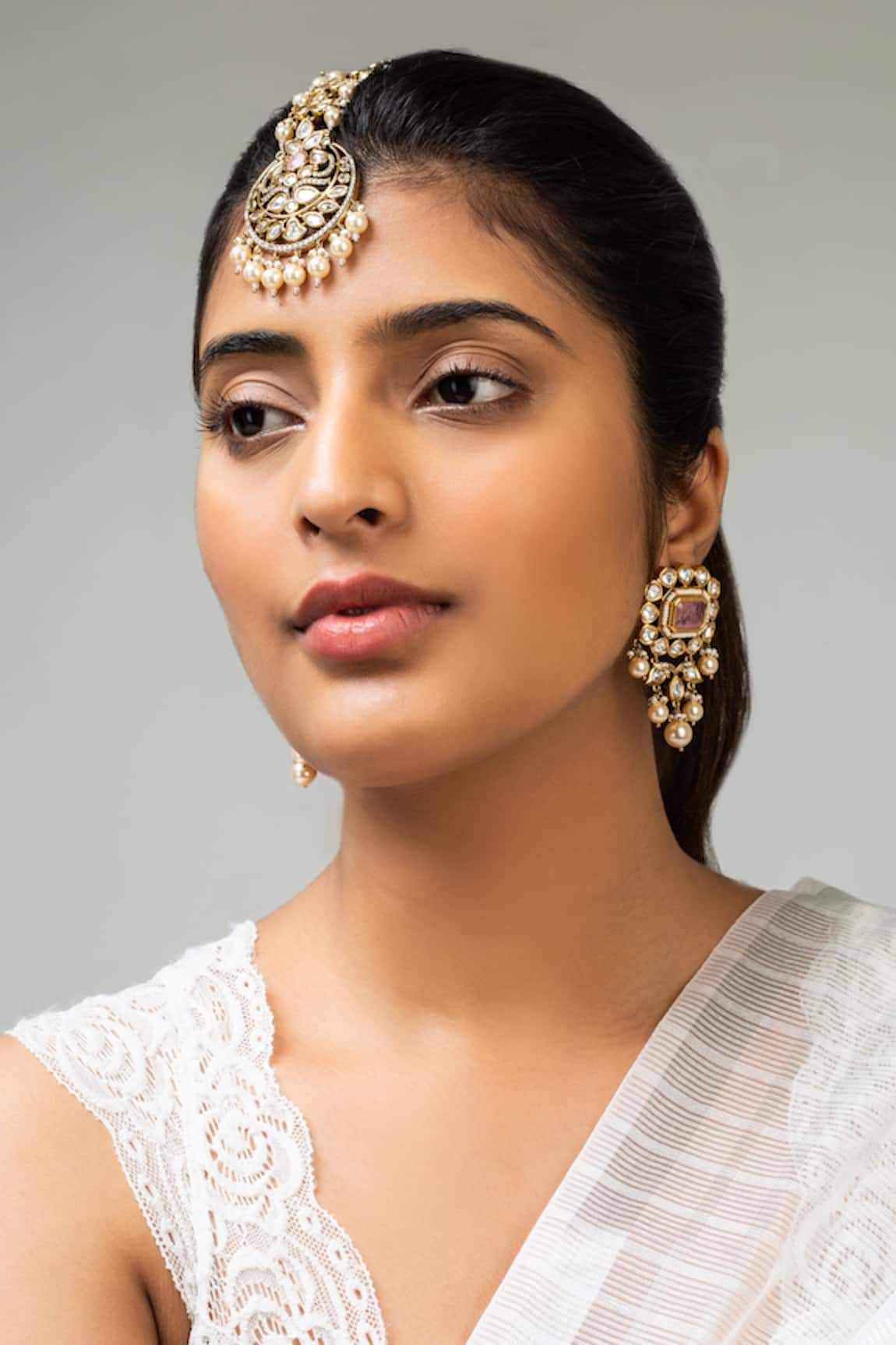 Zevar King Crescent Pearl & Stone Maangtikka