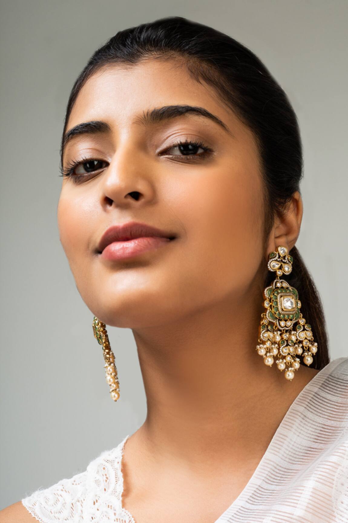 Zevar King Geometric Pearl & Stone Dangler Earrings