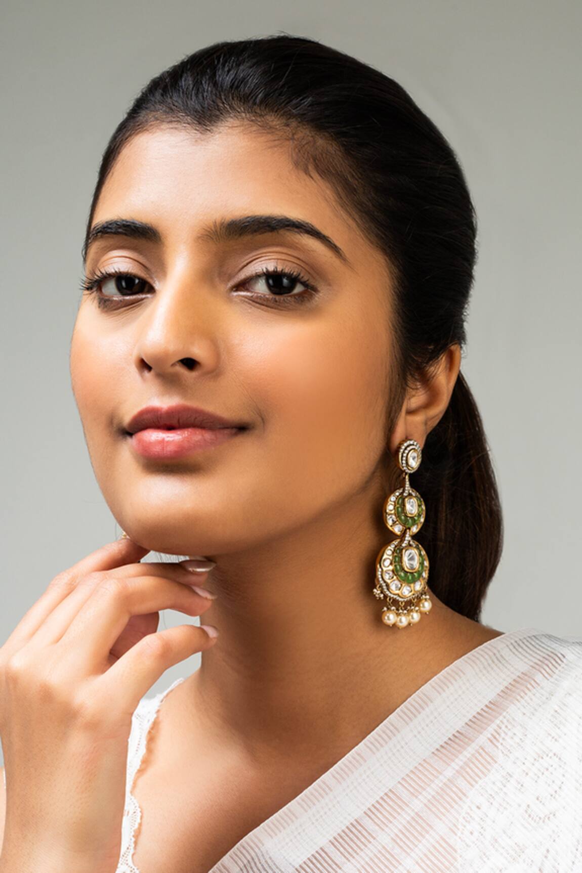 Zevar King Antique Gold Floral Pearl Tassel Earrings