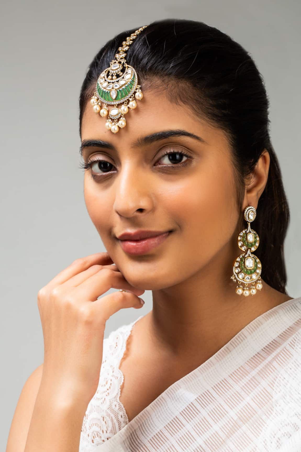 Zevar King Stone Embellished Half Moon Maangtikka