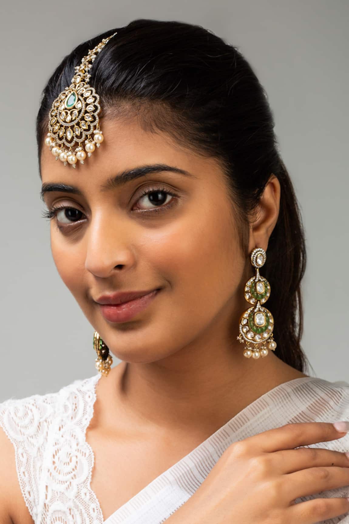 Zevar King Floral Drop Stone Embellished Maangtikka