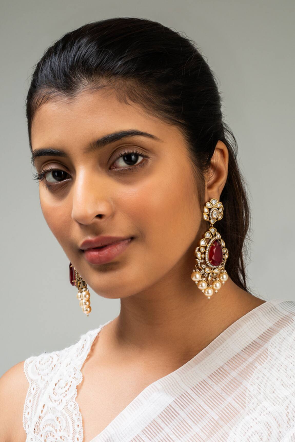 Zevar King Floral Stone Studded Dangler Earrings