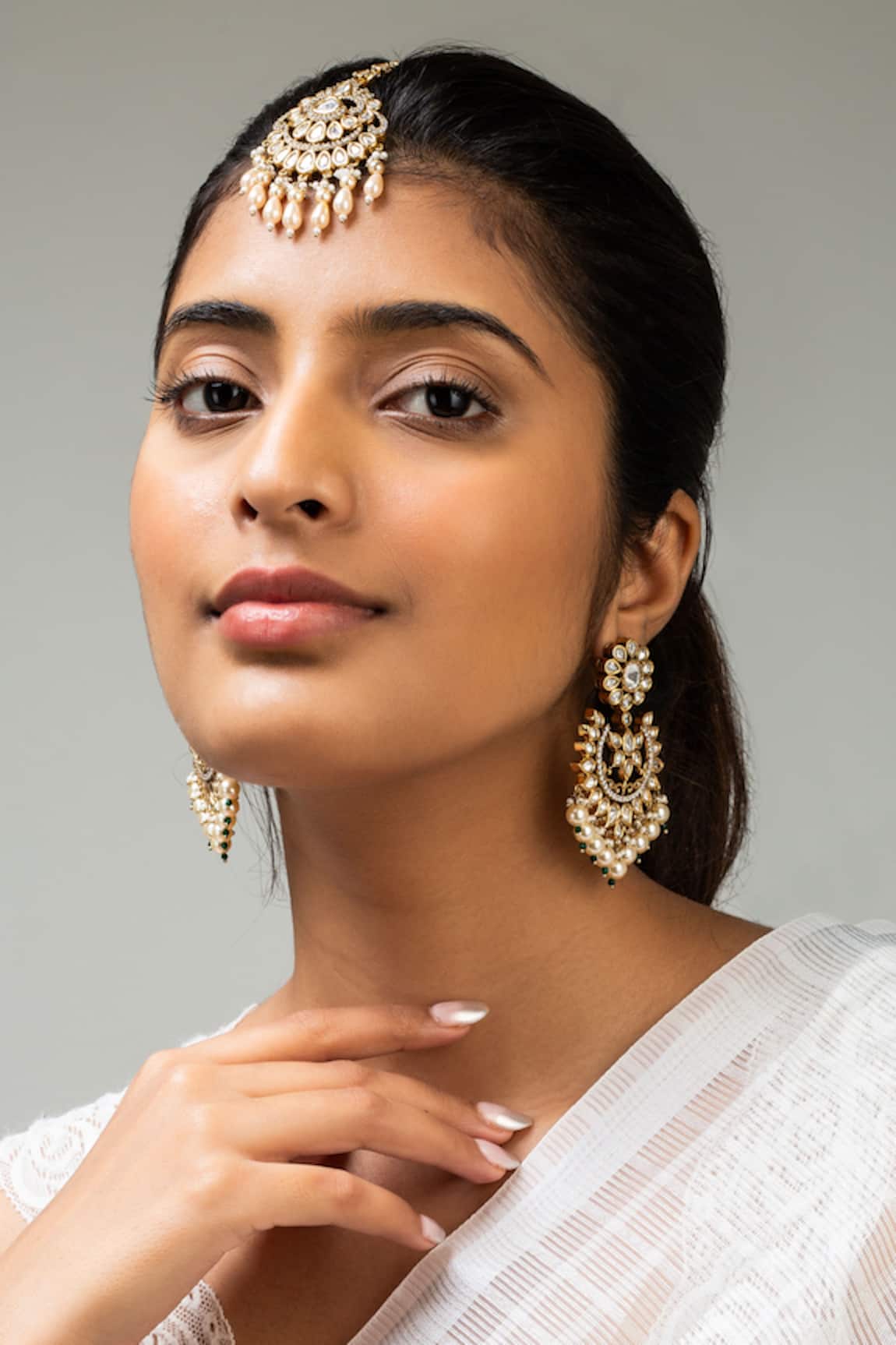 Zevar King Floral Pearl Stone Maangtikka