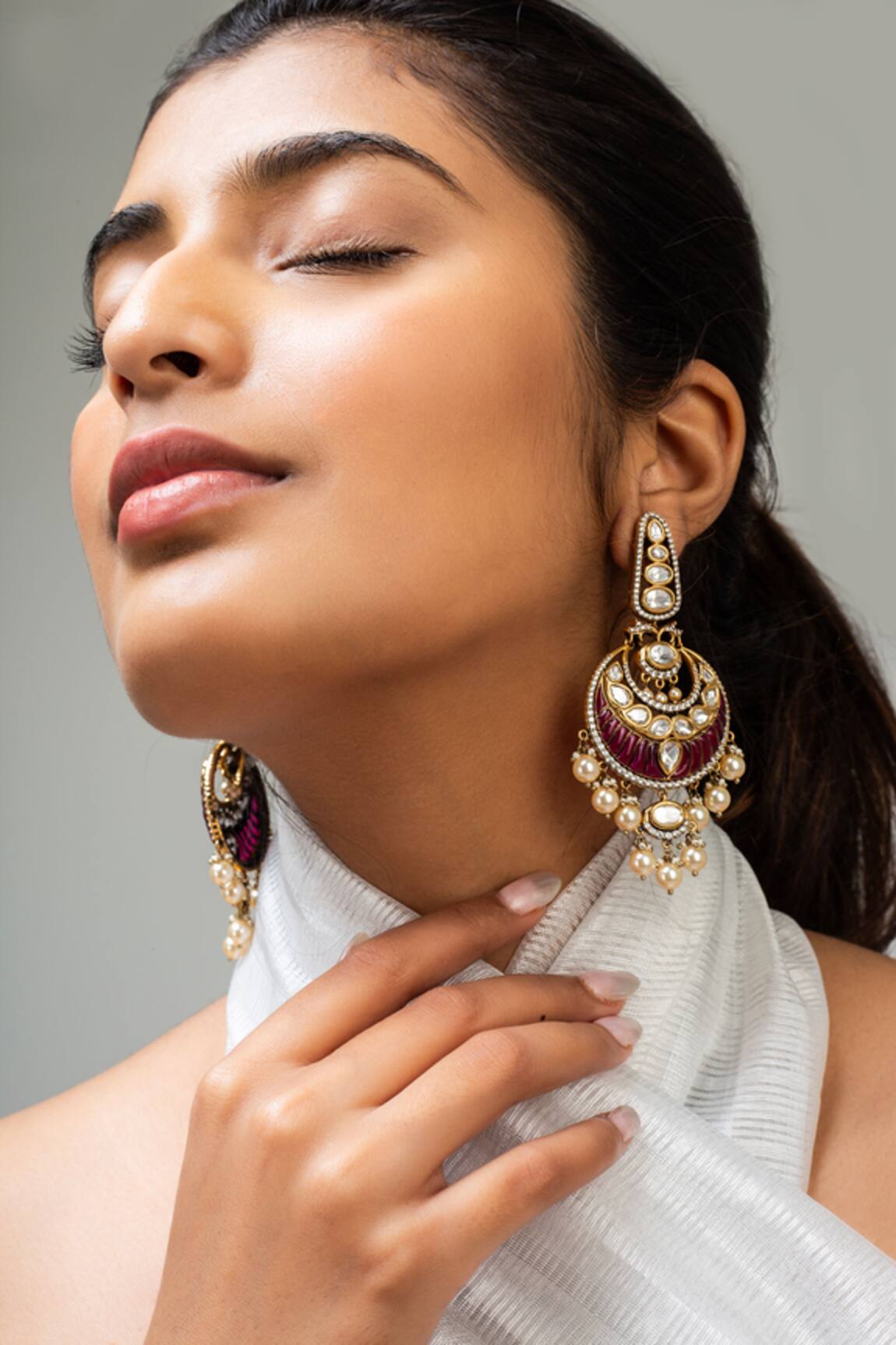 Zevar King Antique Gold Plated Chandbali Earrings