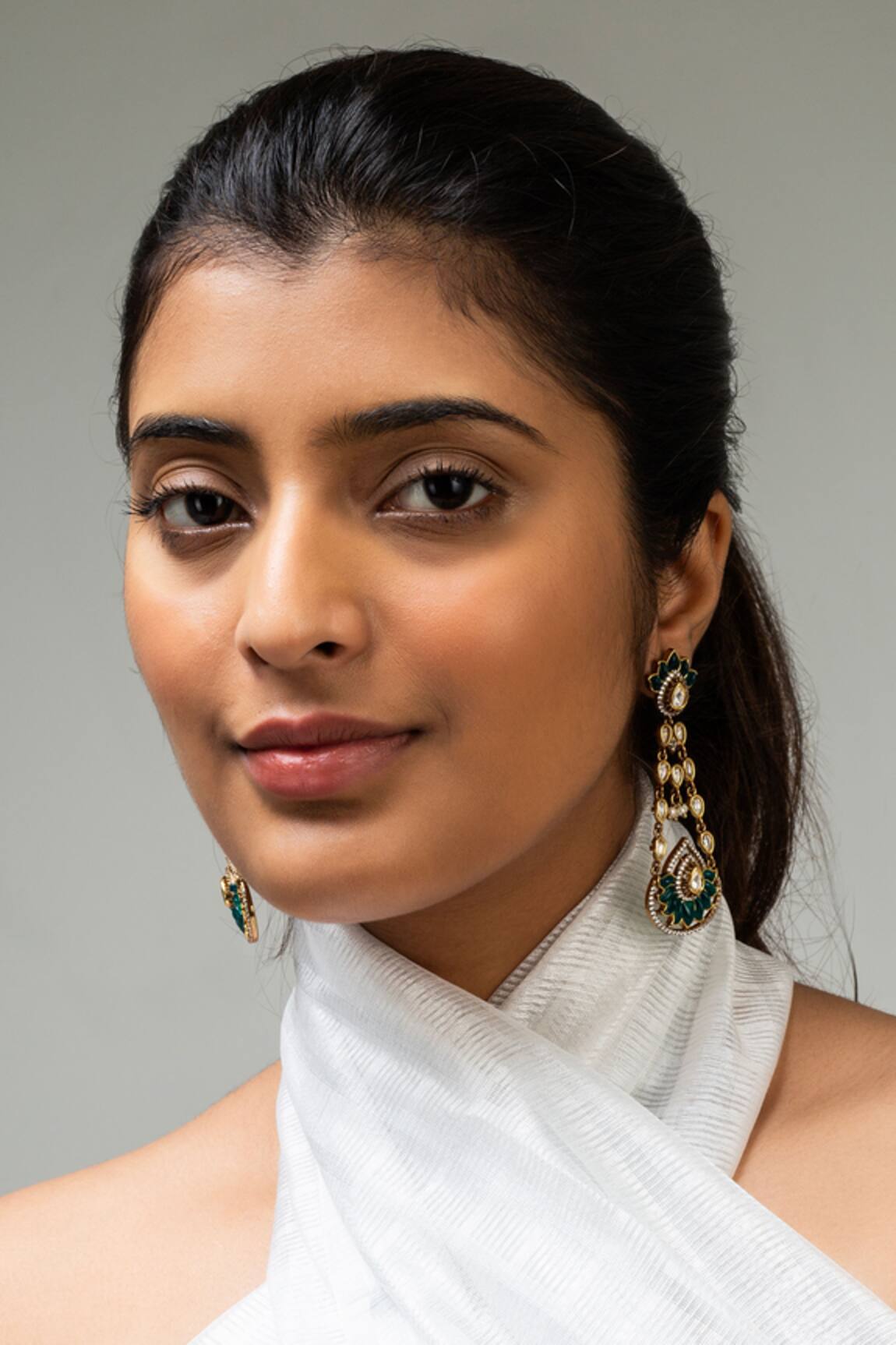 Zevar King Antique Gold Lotus Stone Earrings