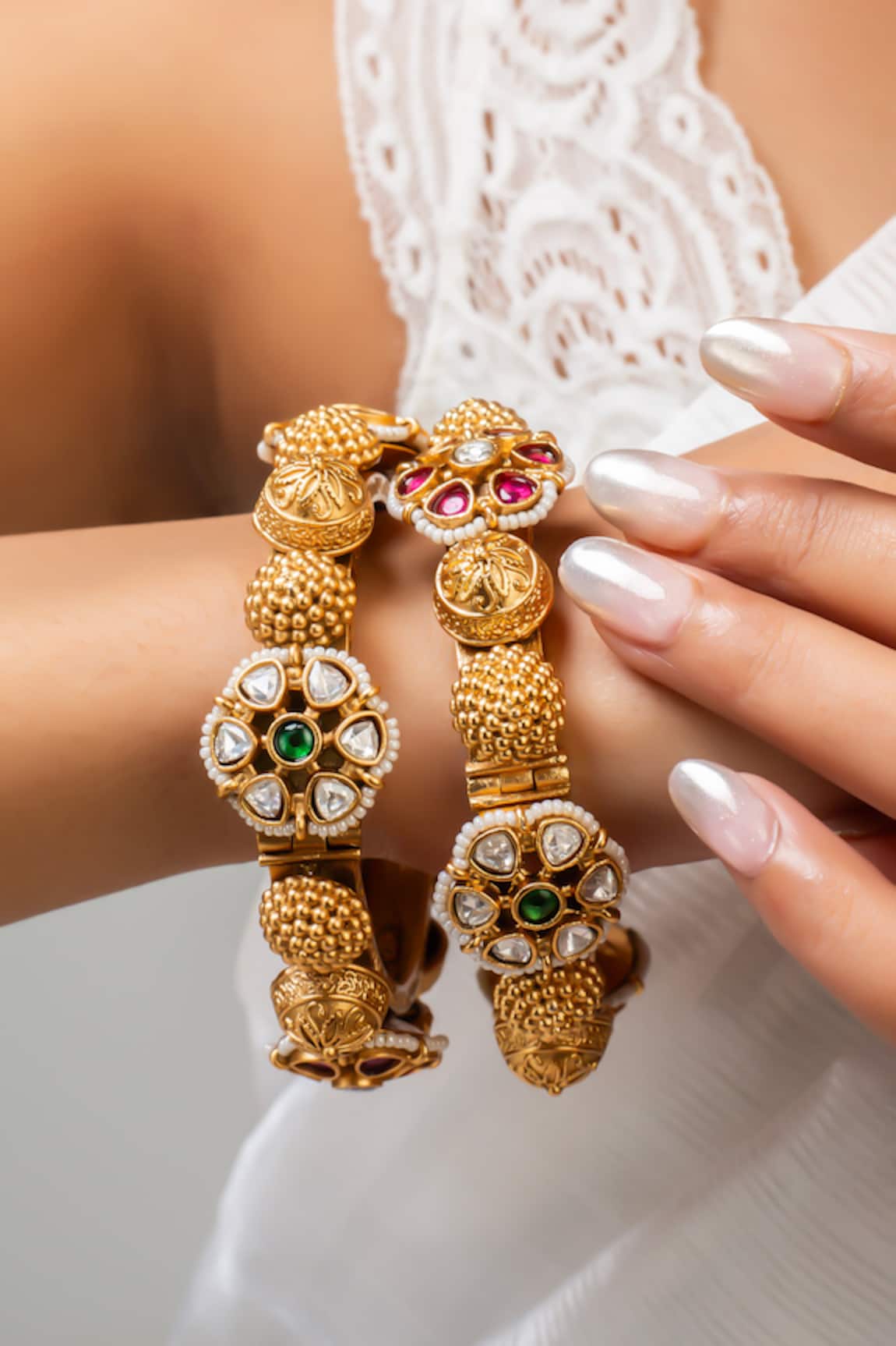 Zevar King Antique Gold Floral Bangle 