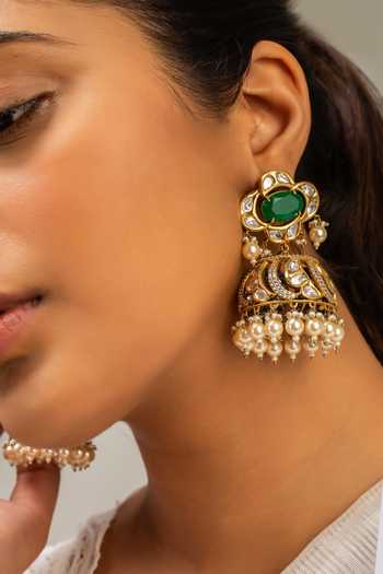 Zevar King Antique Gold Floral Jhumkas 