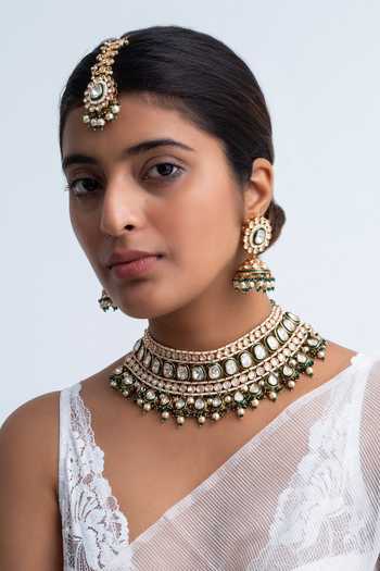 Zevar King Kundan Polki Pearl Choker Necklace Set 