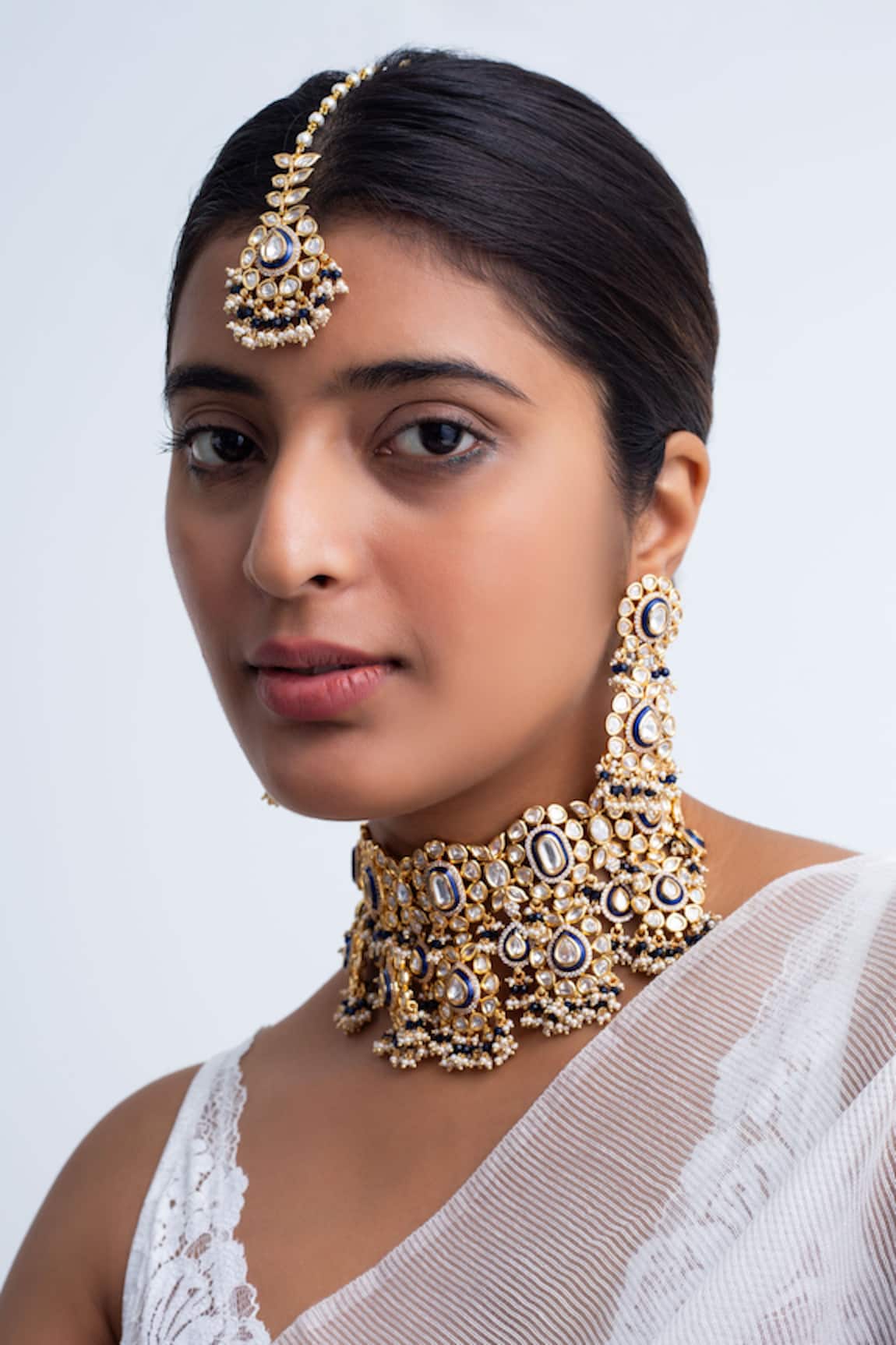 Zevar King Floral Stone Choker Necklace Set 