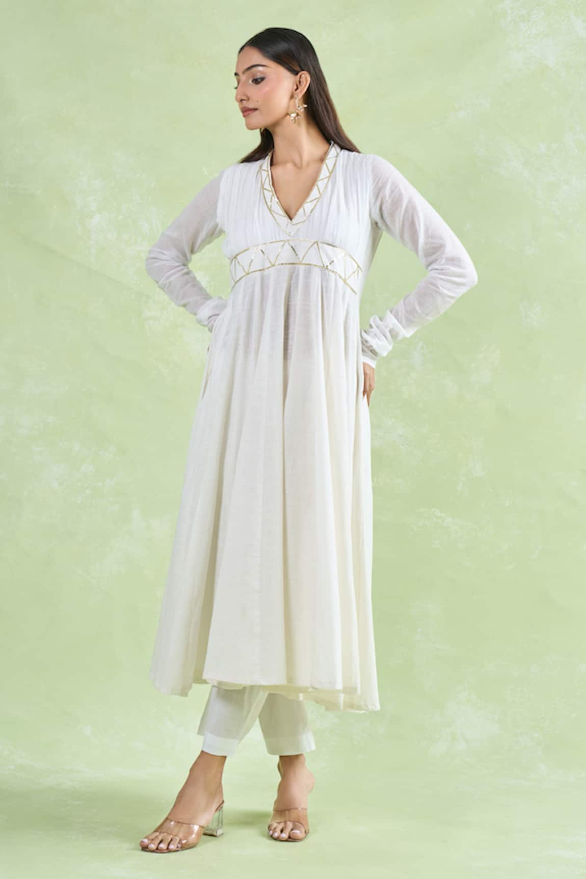 Samyukta Singhania White Gota Work Anarkali Set With Pant 
