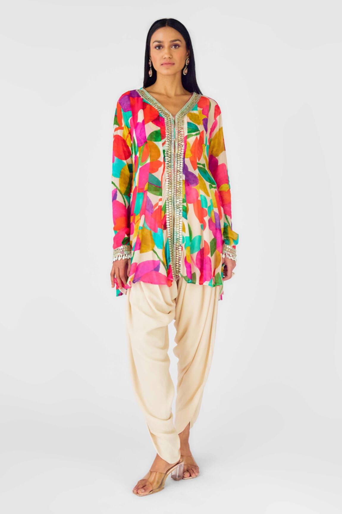 Basanti - Kapde Aur Koffee Abstract Print Kurta Dhoti Pant Set 