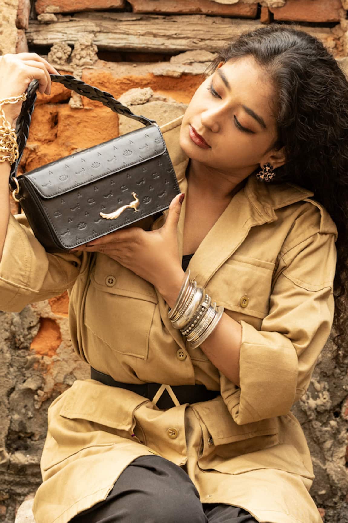 Gla Lotus Monogrammed Leather Handbag 