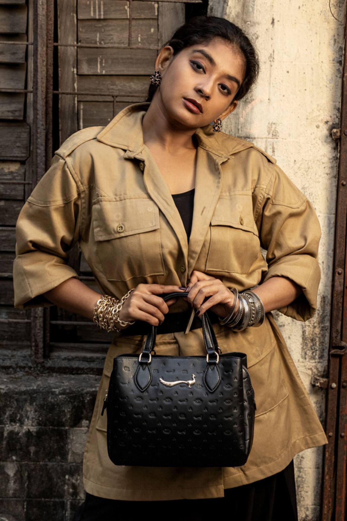 Gla Lotus Monogrammed Leather Handbag 
