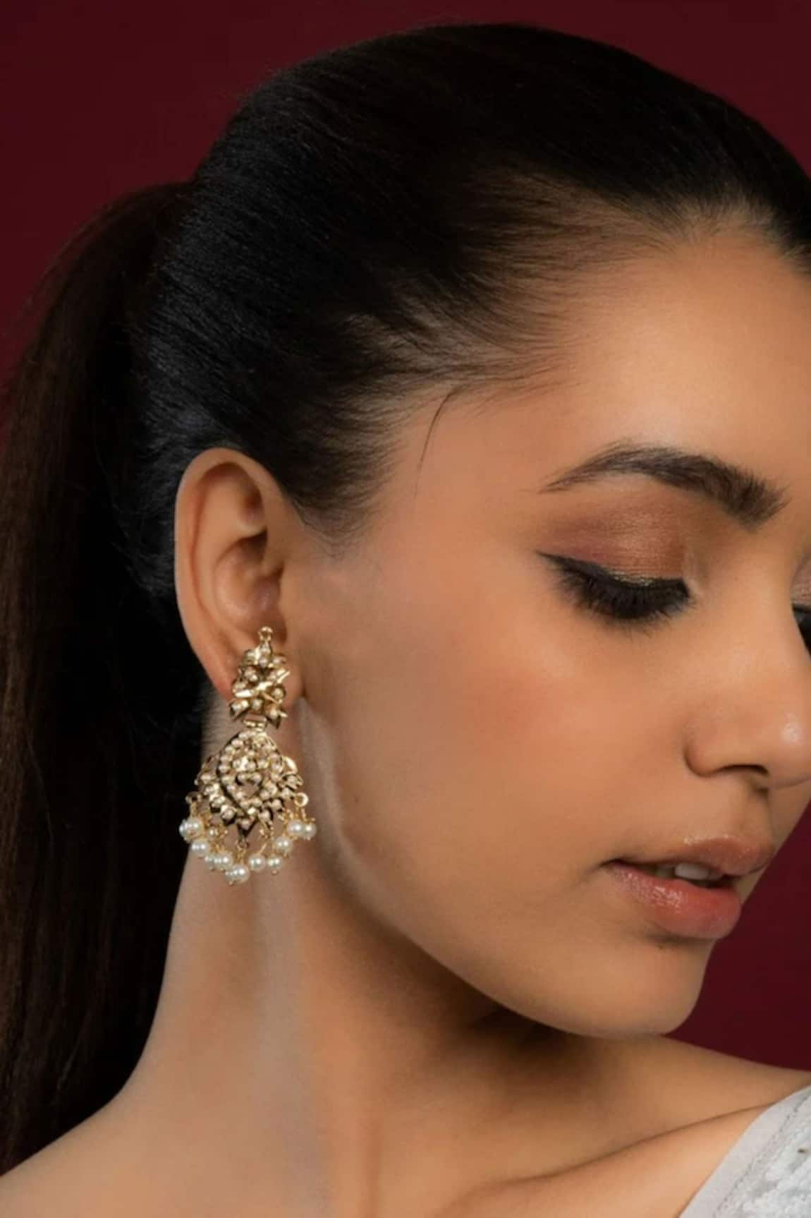 Queens Jewels Gold Toned Pearl Embellished Earrings 