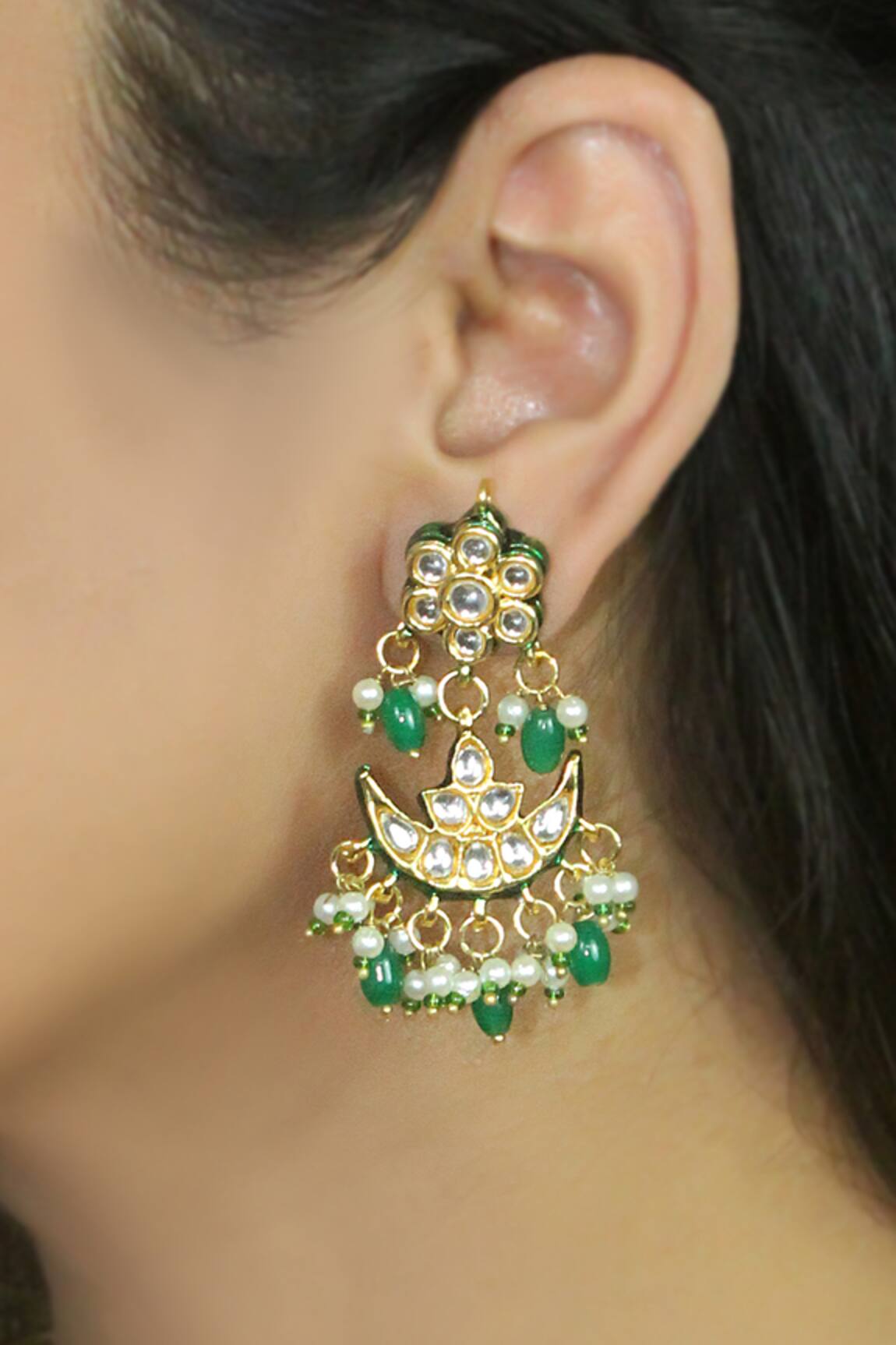 Queens Jewels Kundan Pearl Chandbalis 