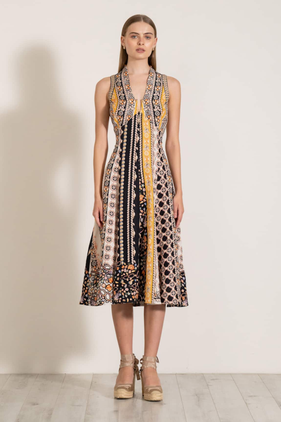 RANNA GILL Multicolor Boca Print Midi Dress 