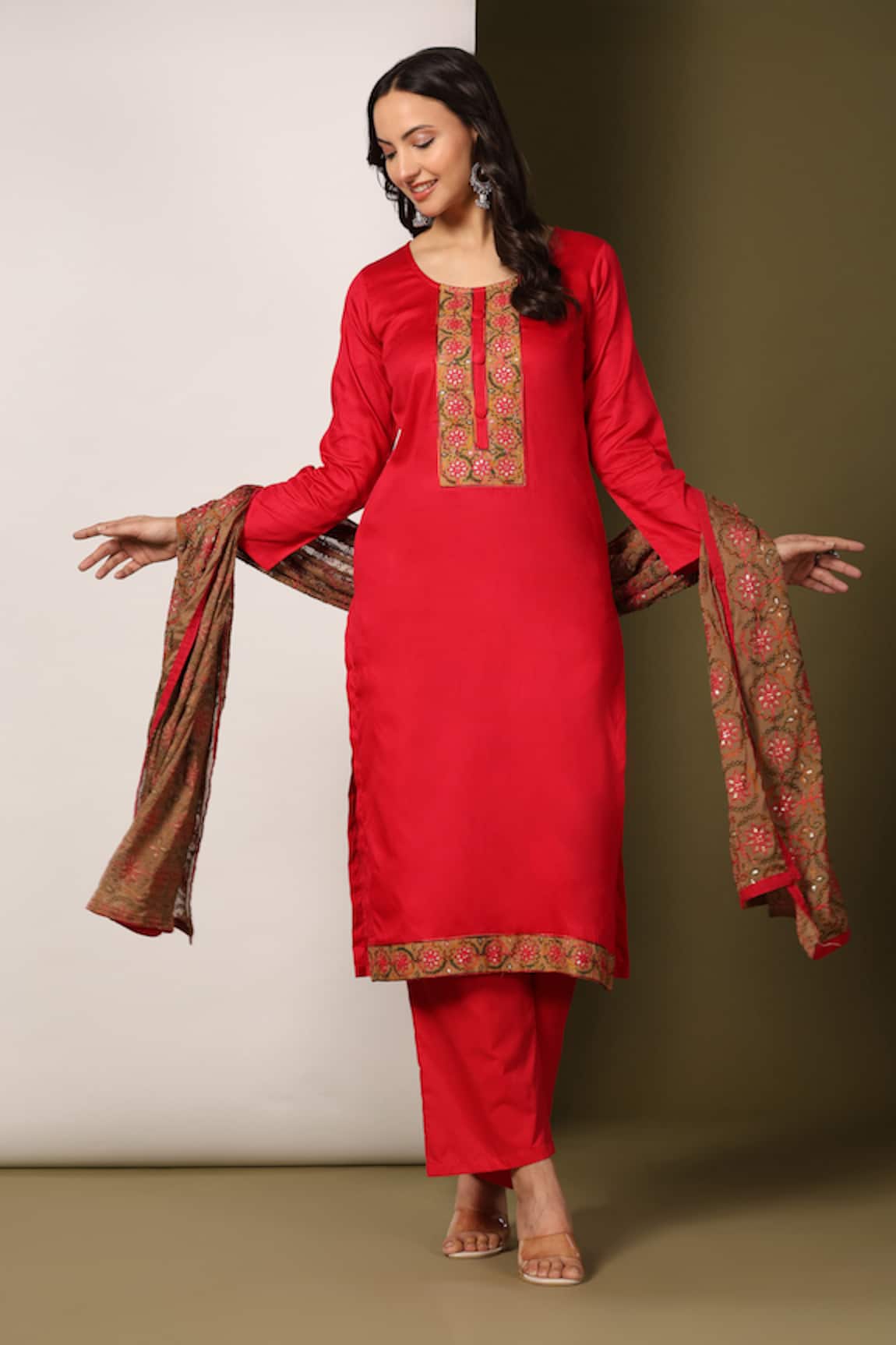 Mamicha Embroidered Placket Kurta Palazzo Set 