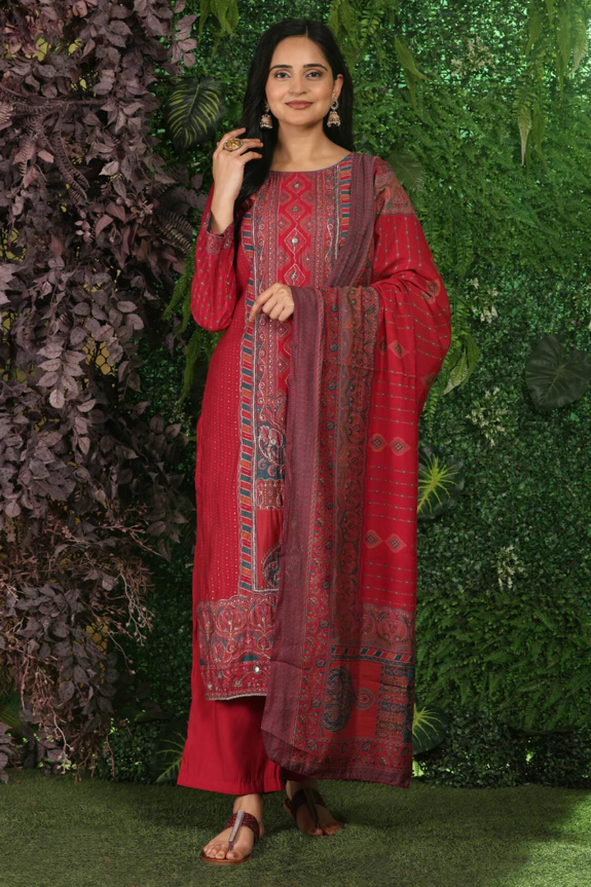 Mamicha Geometric Embroidered Kurta Palazzo Set 