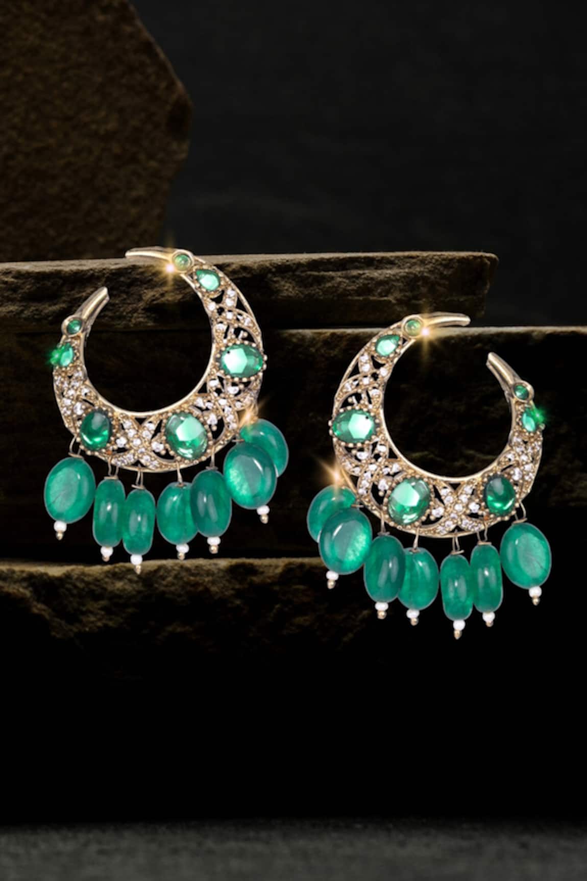 Nayaab by Sonia Emerald Moon Glow Chandbali Earrings 
