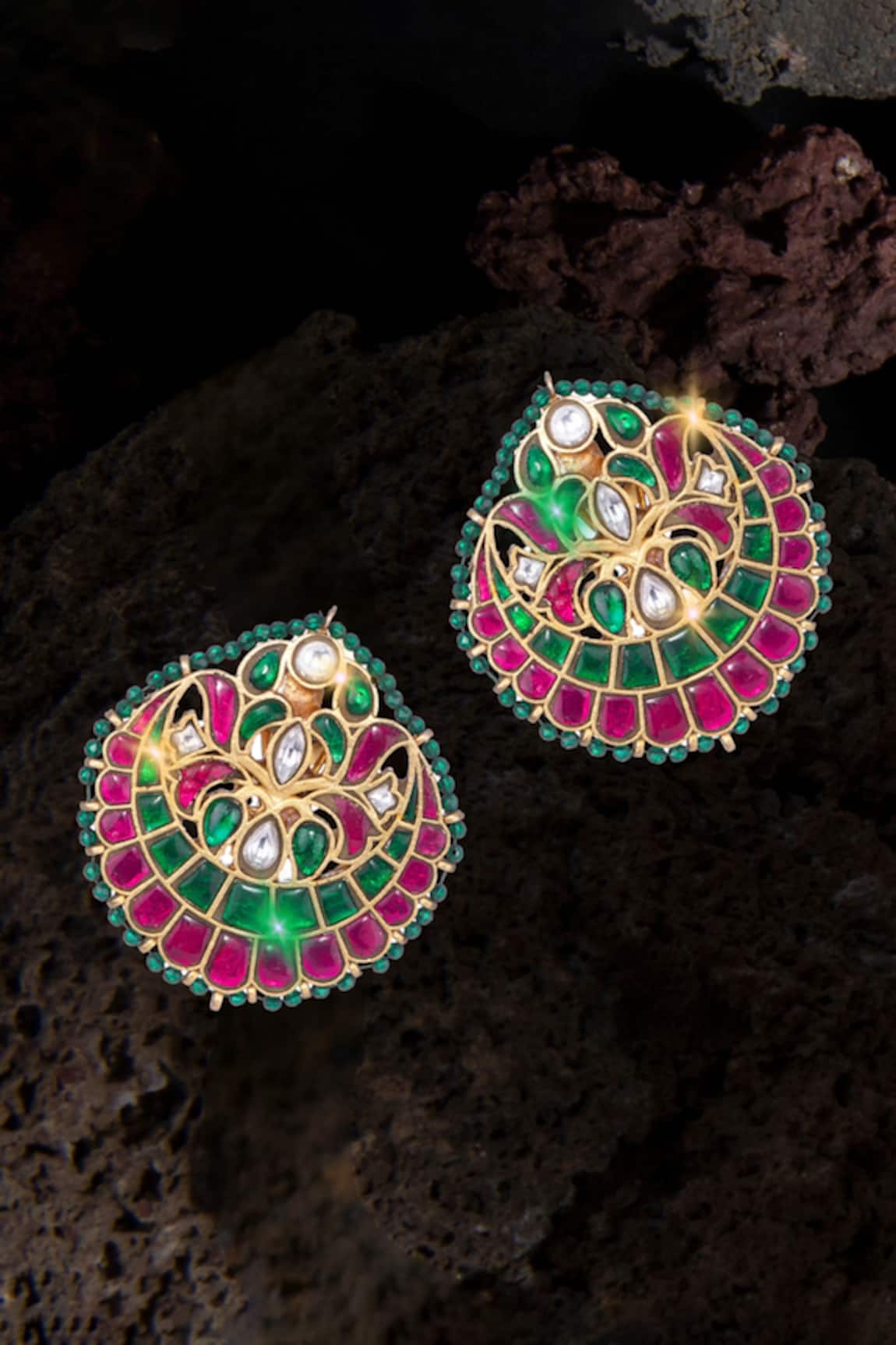 Nayaab By Sonia Gold Jadau Kundan Crest Studs 