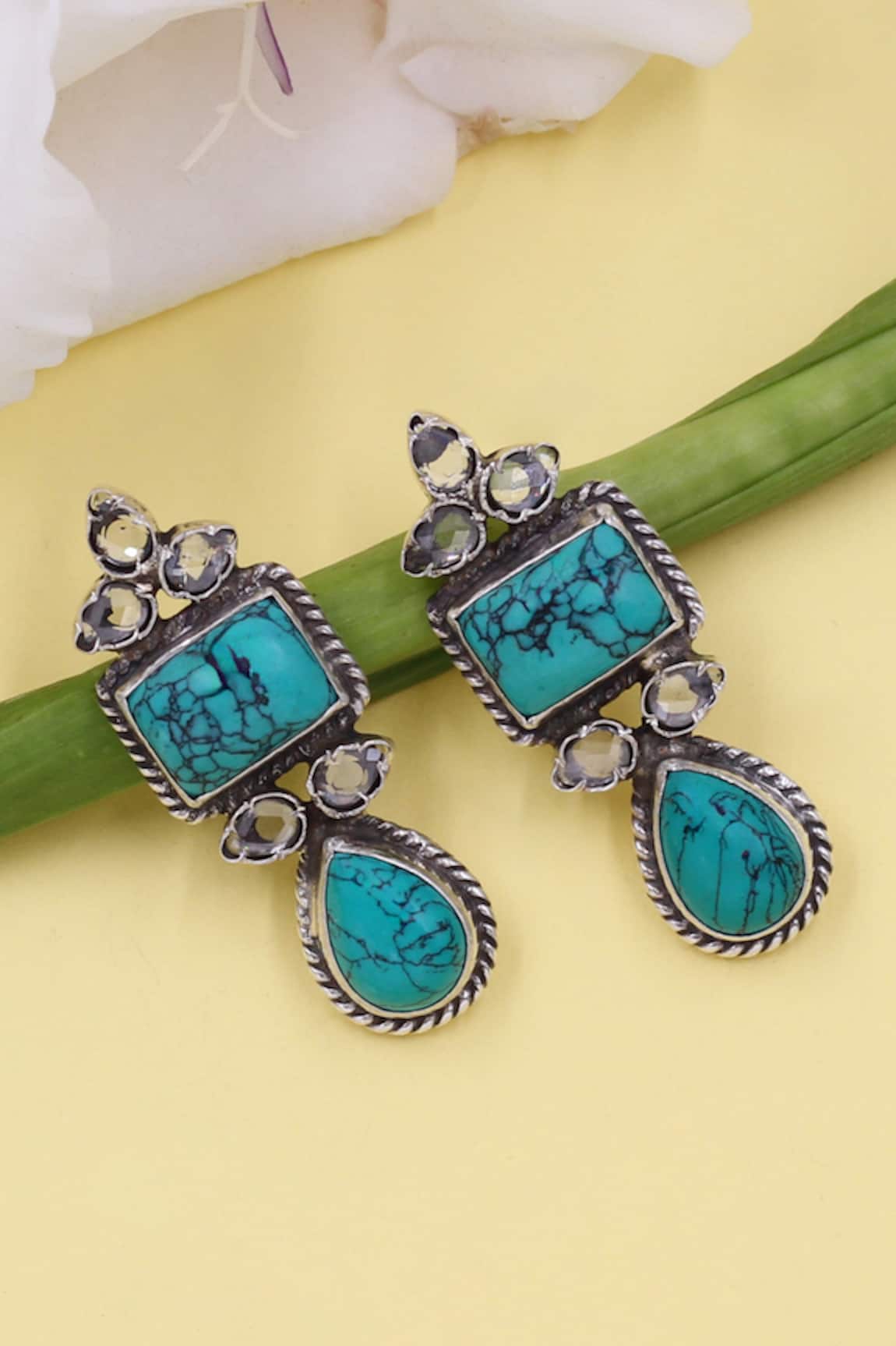 Sangeeta Boochra Turquoise Stone Embellished Earrings