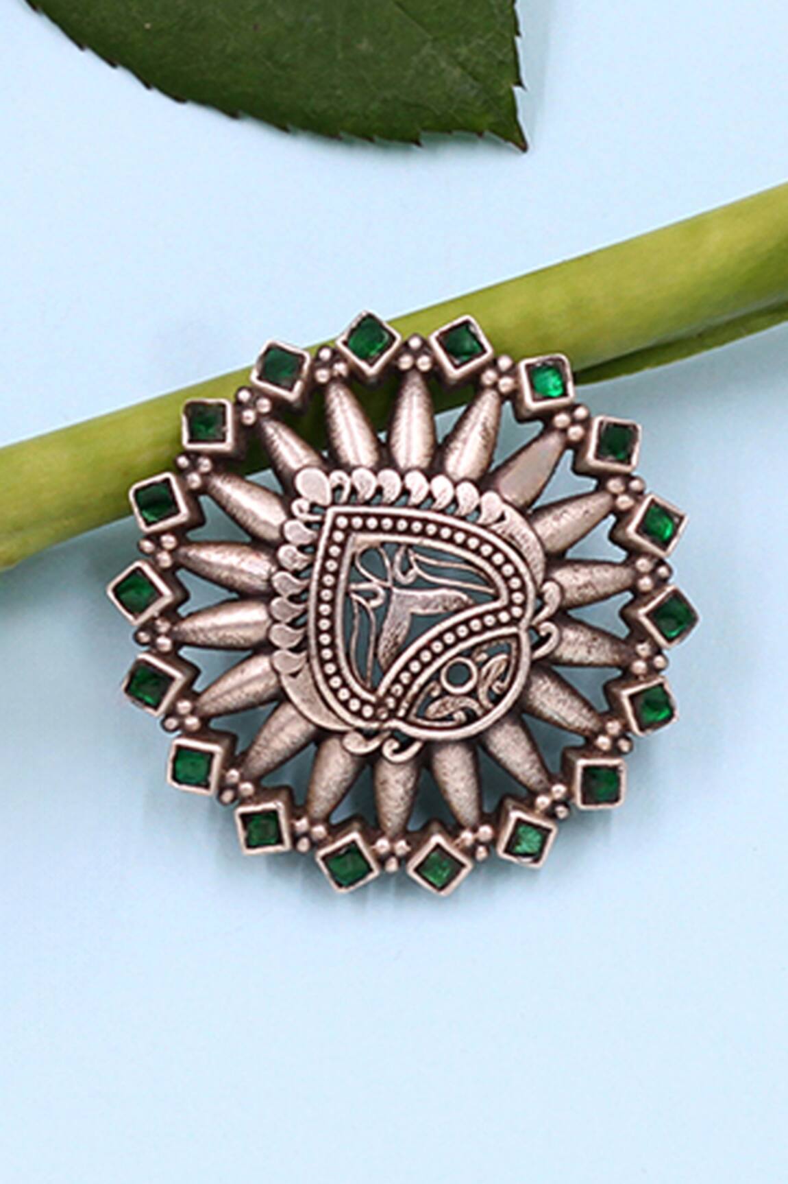 Sangeeta Boochra Kundan Embellished Silver Ring