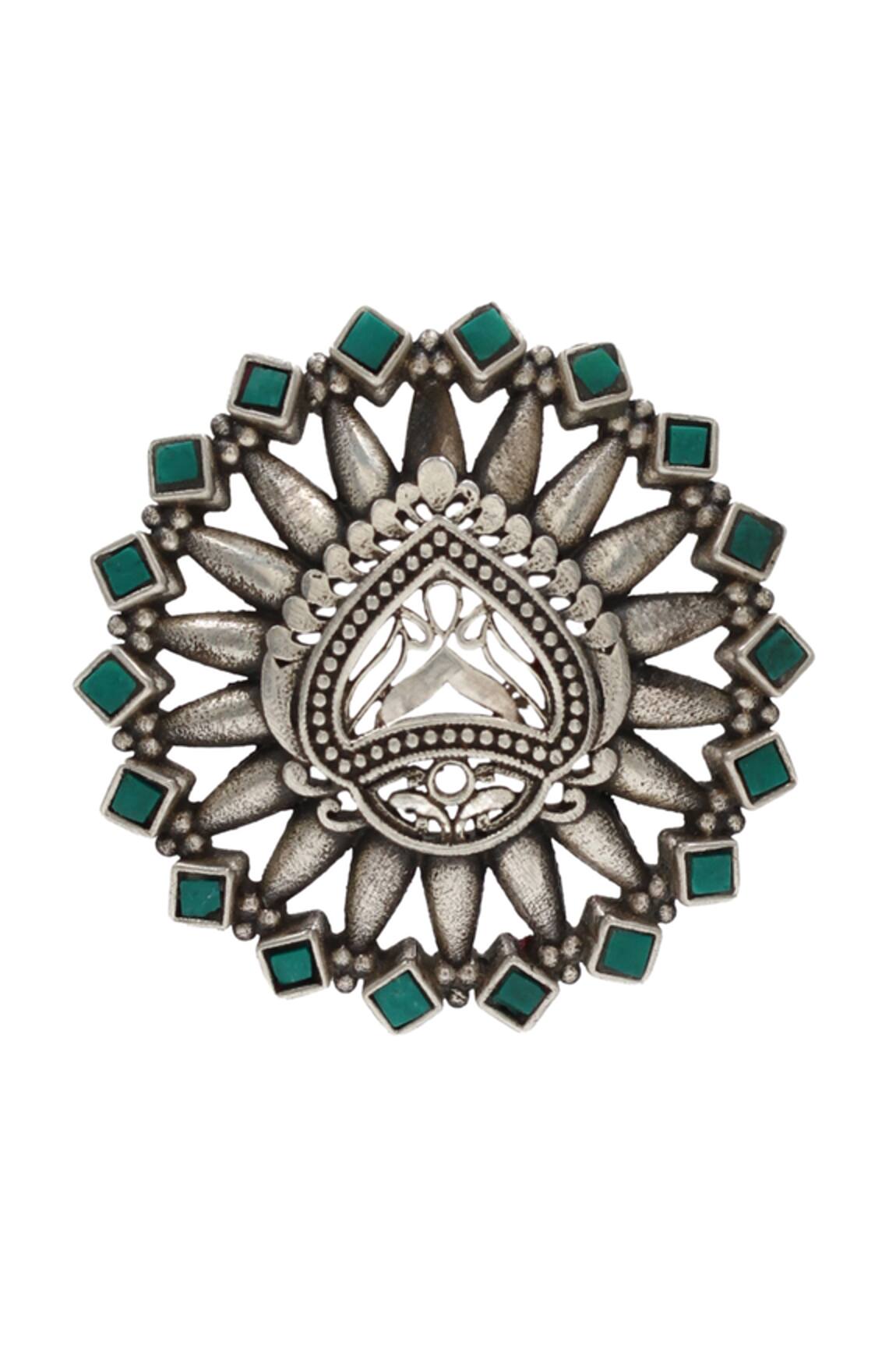 Sangeeta Boochra Kundan Cutwork Silver Ring