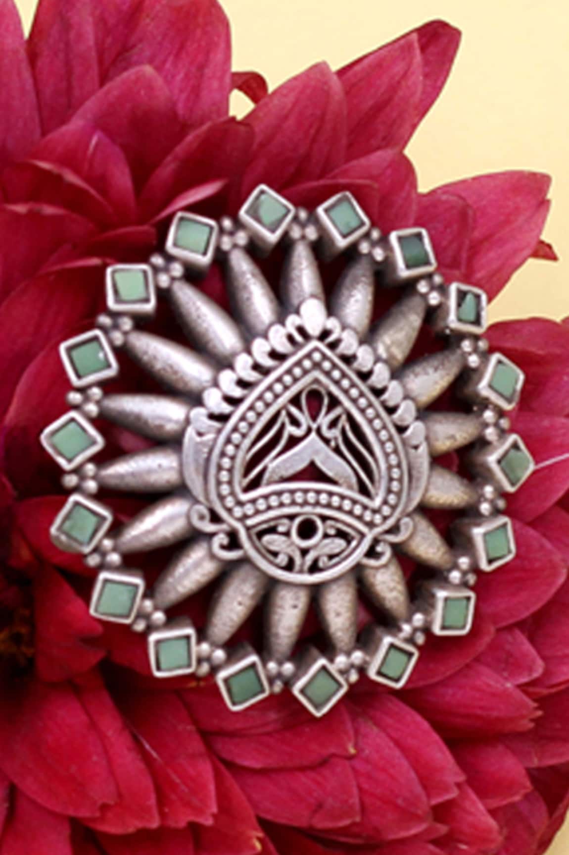 Sangeeta Boochra Geometric Carved Hydro Stone Ring