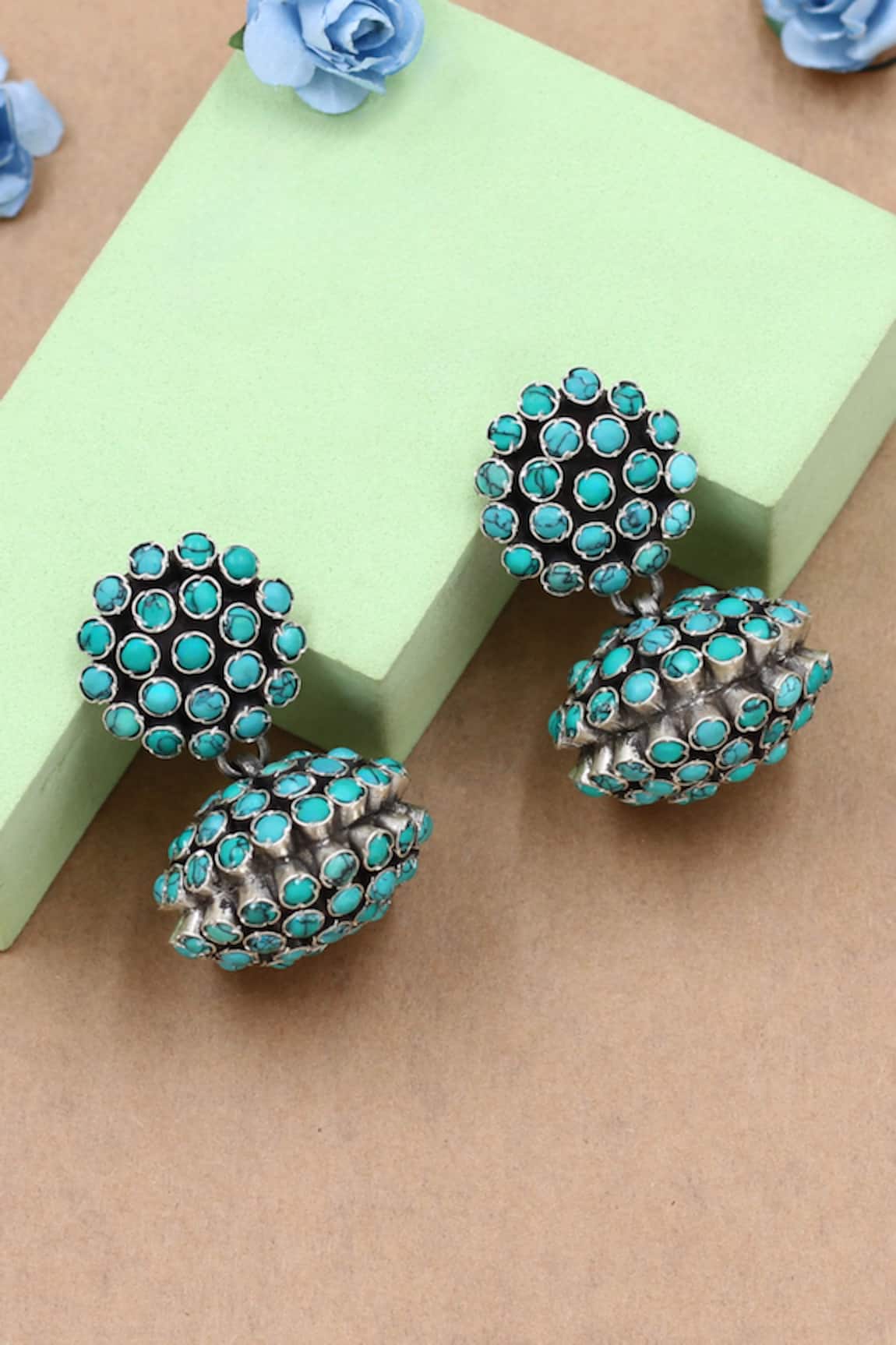 Sangeeta Boochra Turquoise Stone Studded Earrings 