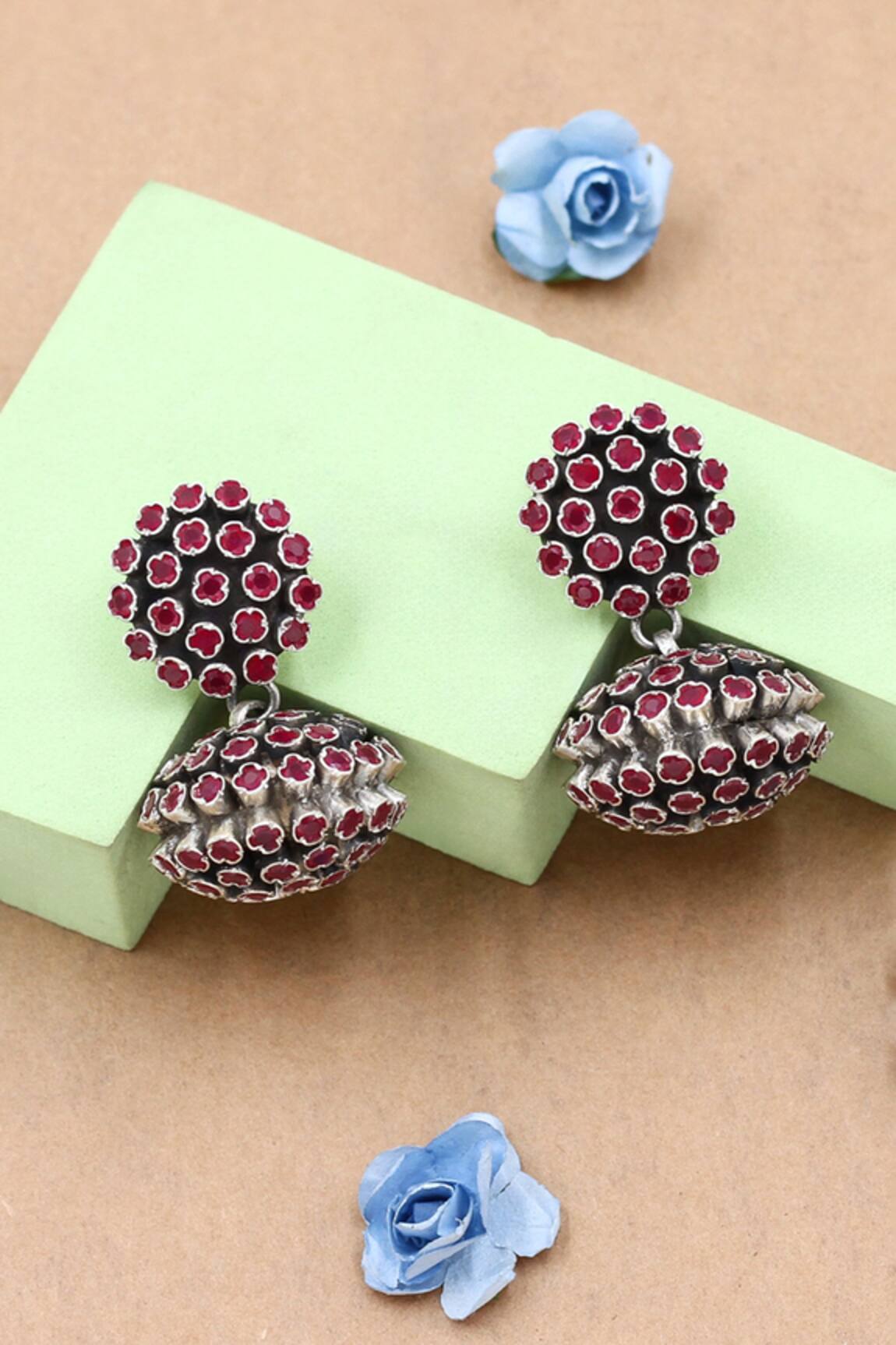Sangeeta Boochra Red Hydro Stone Studded Earrings