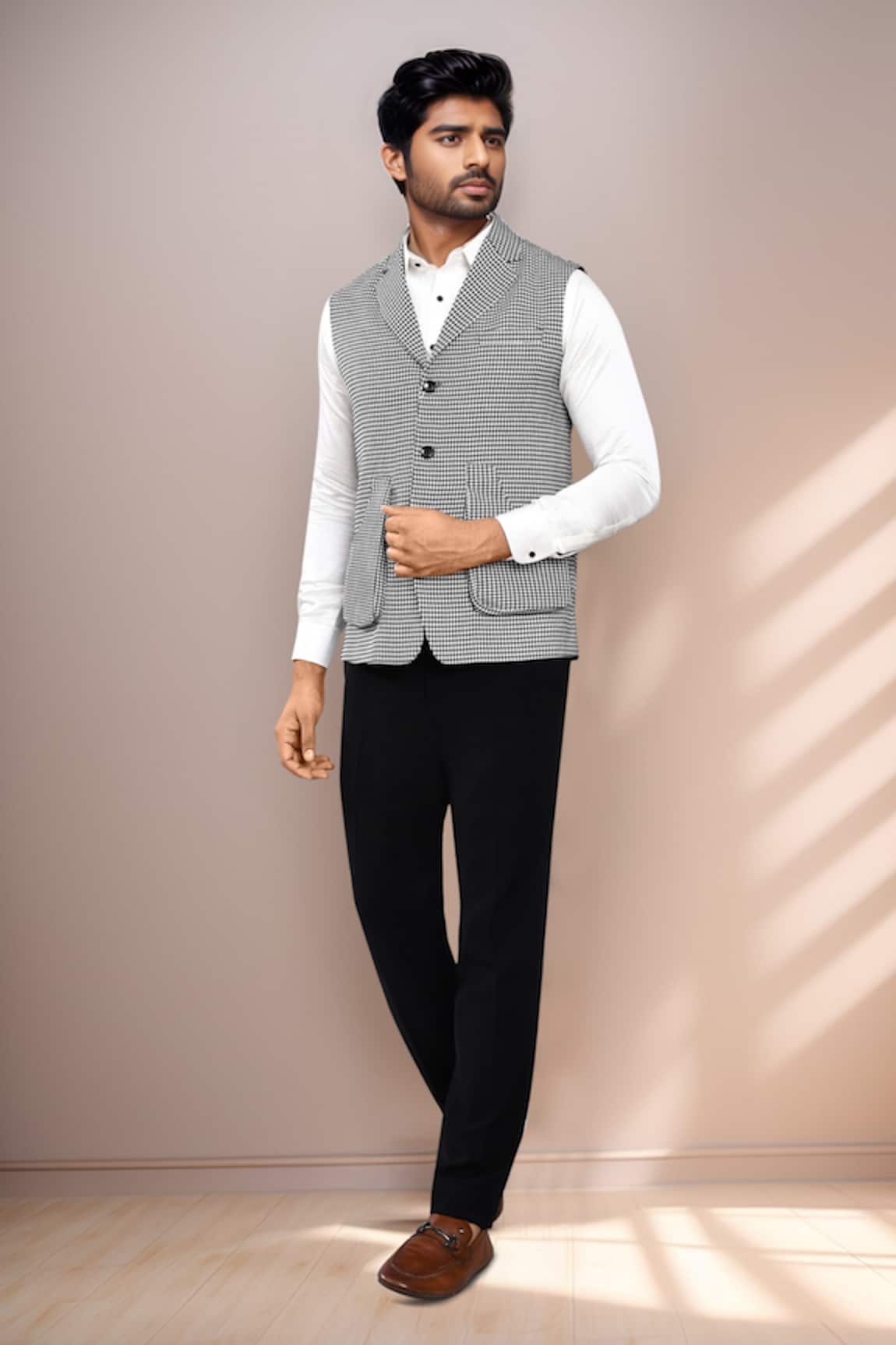 Arihant Rai Sinha Herringbone Pattern Sleeveless Jacket 