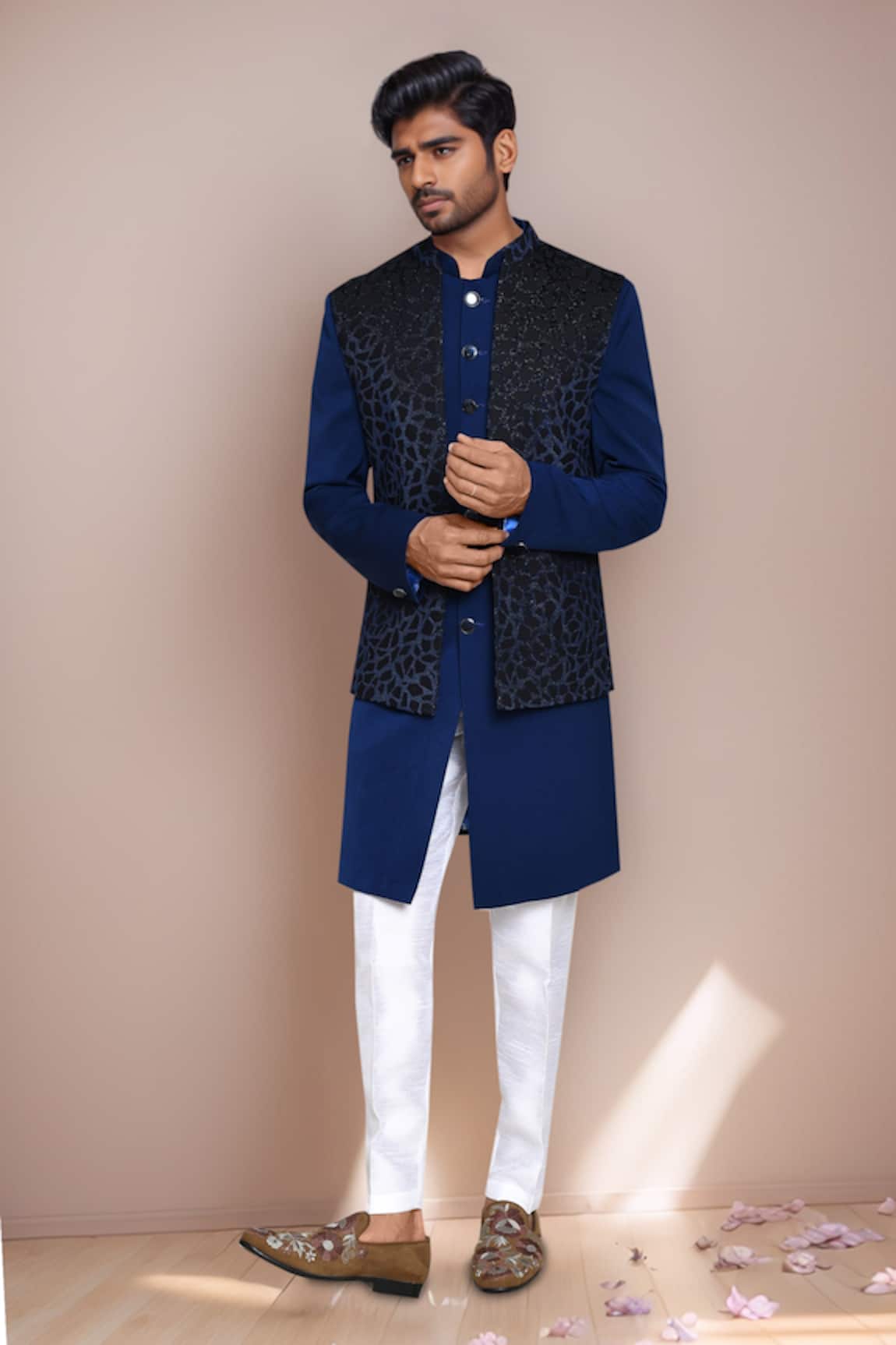 Arihant Rai Sinha Geometric Woven Bundi & Kurta Set 