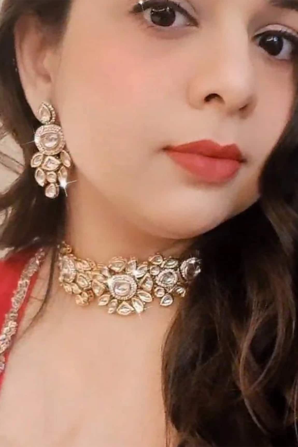 The House of Aqua Kundan Floral Choker & Earring Set 