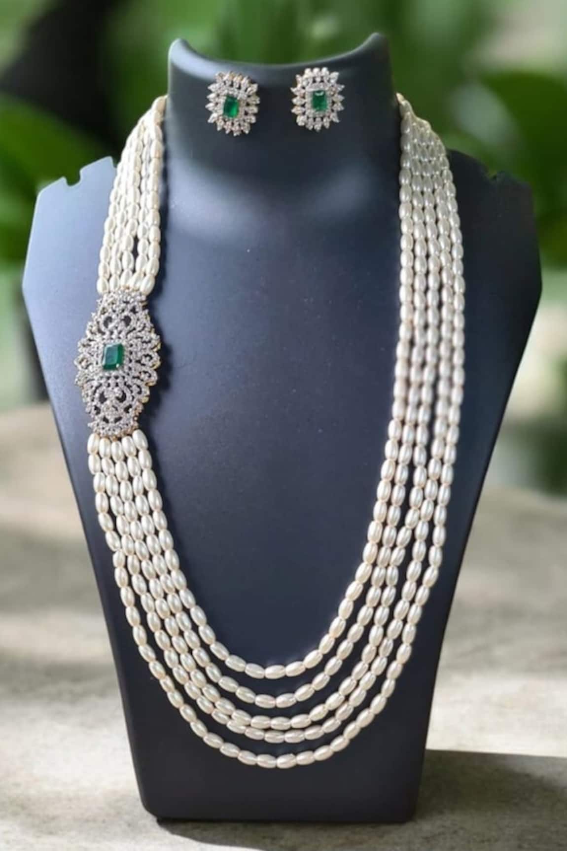 The House of Aqua Layered Pearl & Diamond Necklace Set 