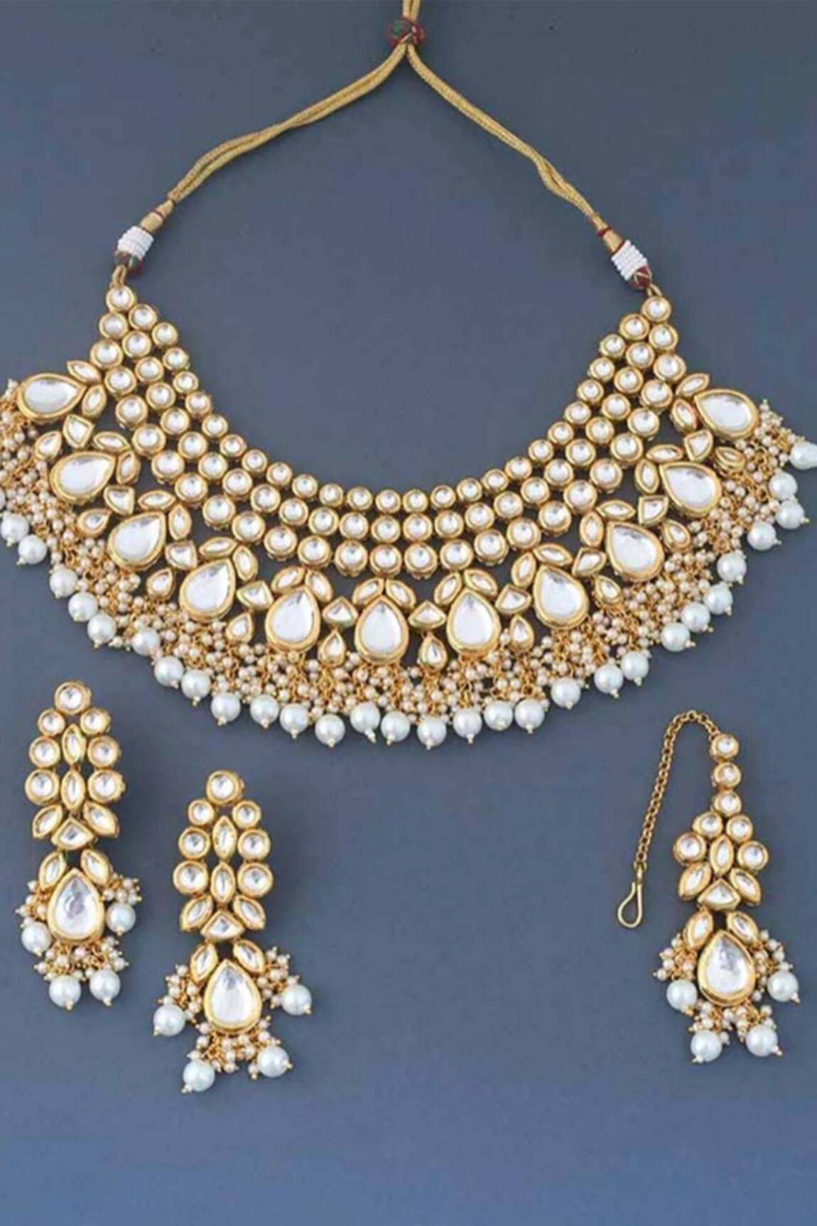 The House of Aqua Kundan Pearl Necklace Set 