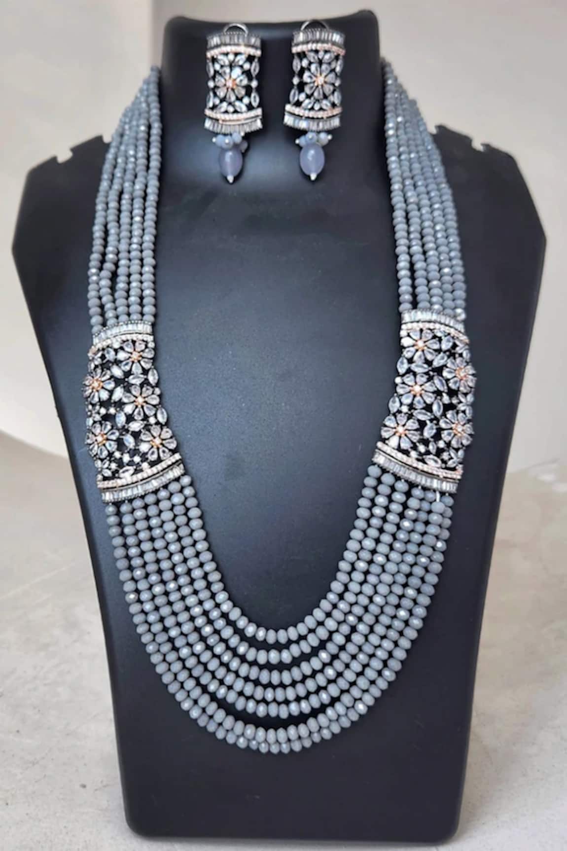 The House of Aqua Grey Crystal Diamond Necklace & Earring Set 