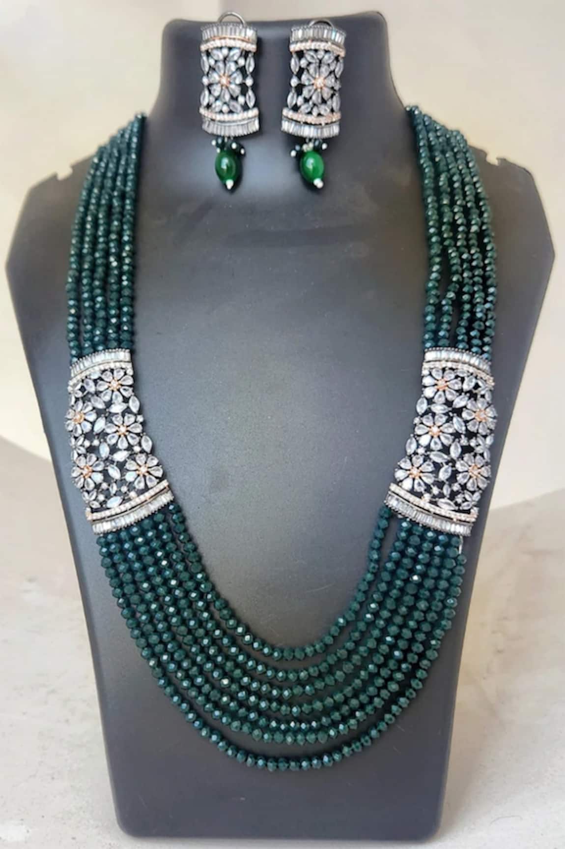 The House of Aqua Green Crystal Diamond Necklace & Earring Set 
