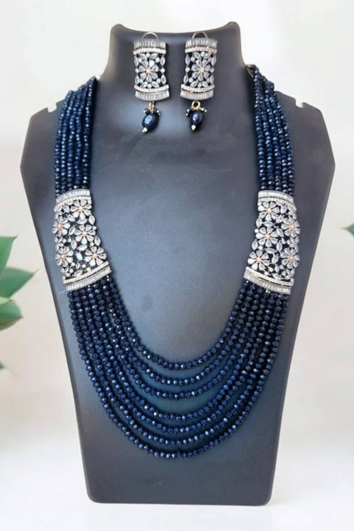 The House of Aqua Blue Crystal Diamond Necklace & Earring Set 