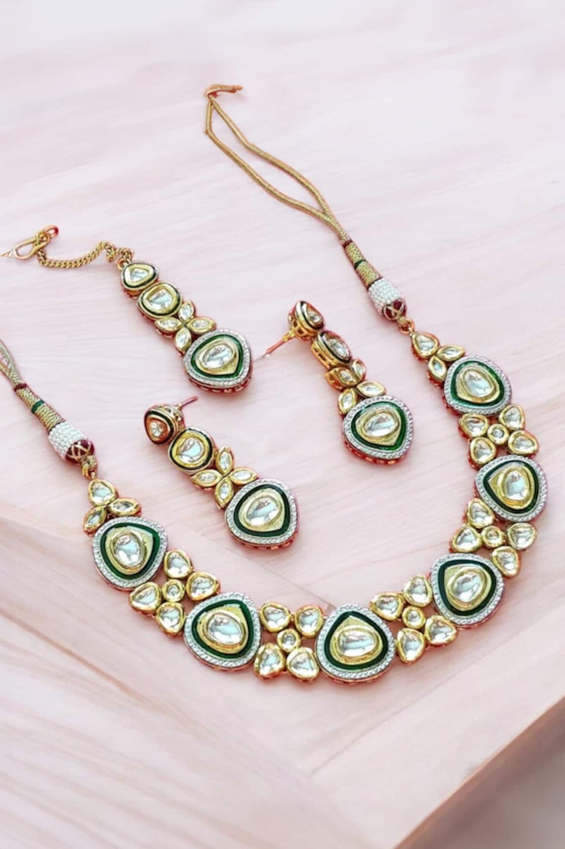 The House of Aqua Gold Polki Diamond Necklace Set 