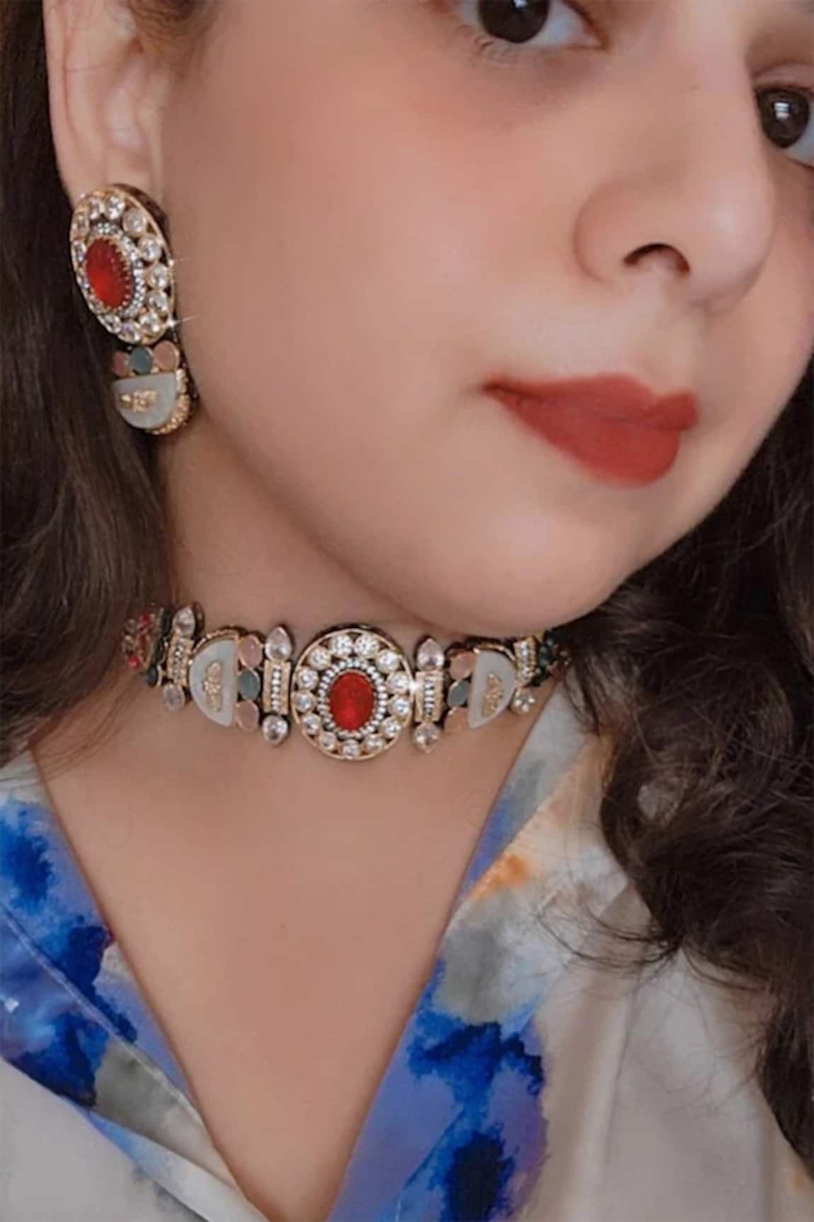 The House of Aqua Jadau Stone Embellished Choker Set 