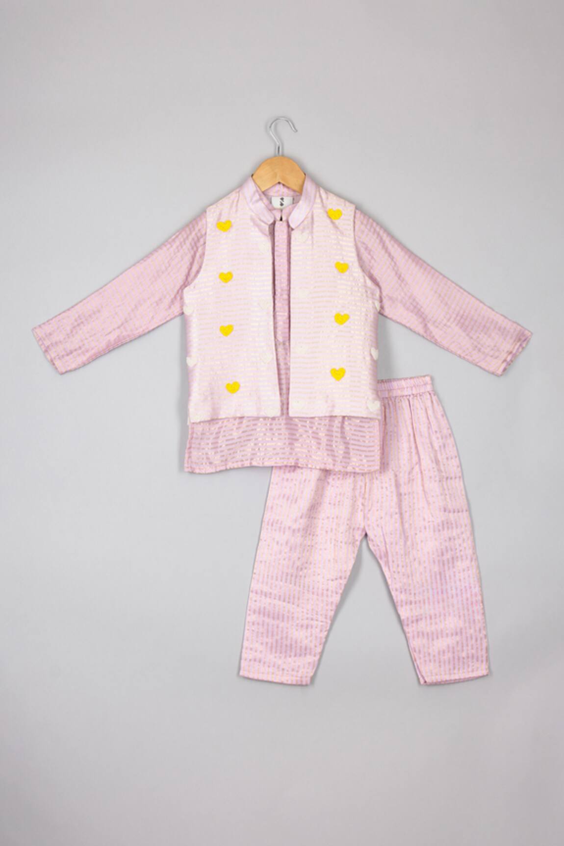 P & S CO Stripe Woven Beaded Heart Bundi Kurta Set