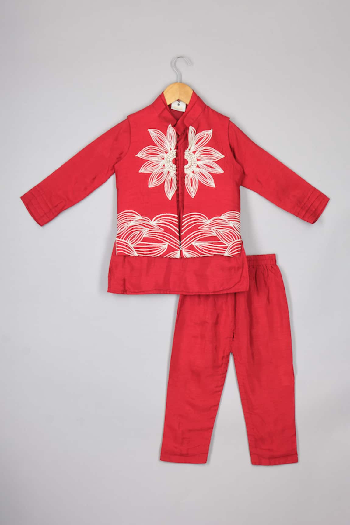 P & S CO Floral Embroidered Red Kurta Set