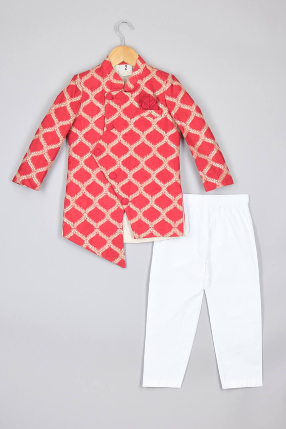 P & S Co Crest Jaal Silk Sherwani & Pyjama Set 