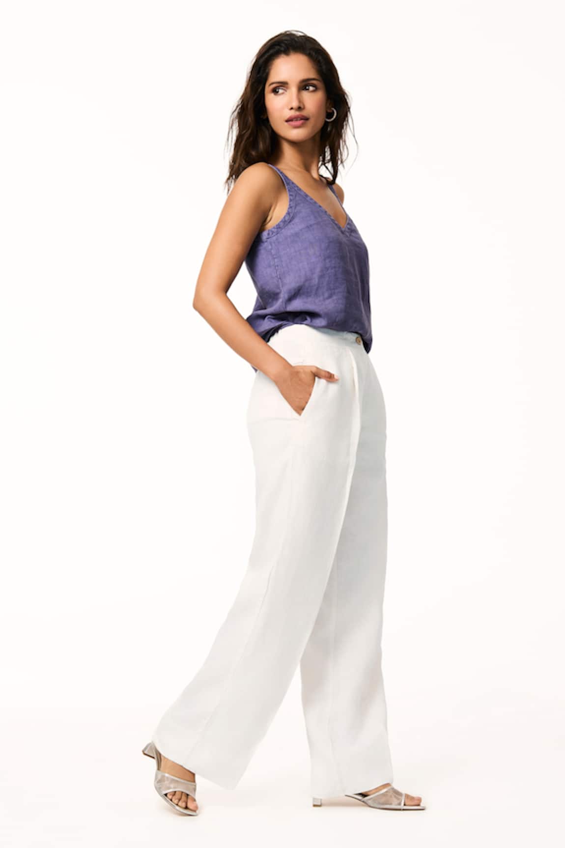 Terra Luna Ivory Linen Solid Straight Pant