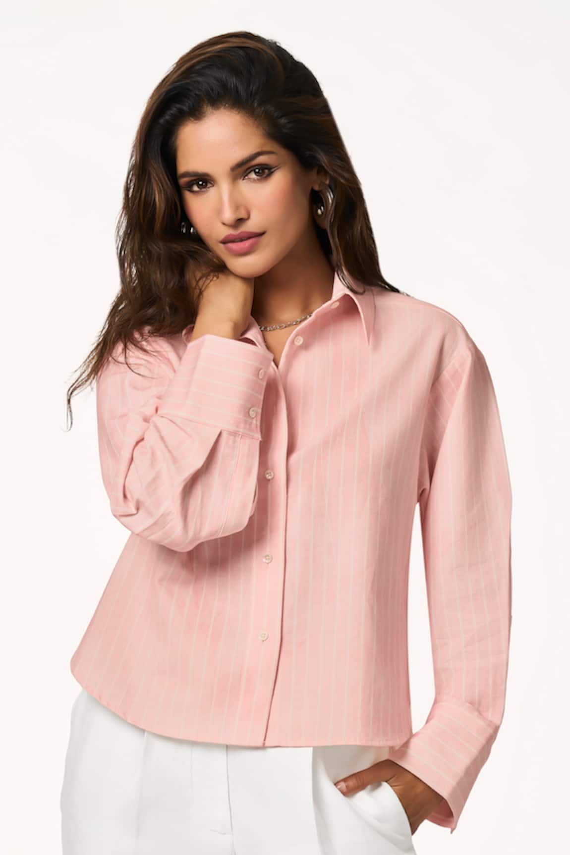 Terra Luna Sunrise Pink High-Low Stripe Shirt 