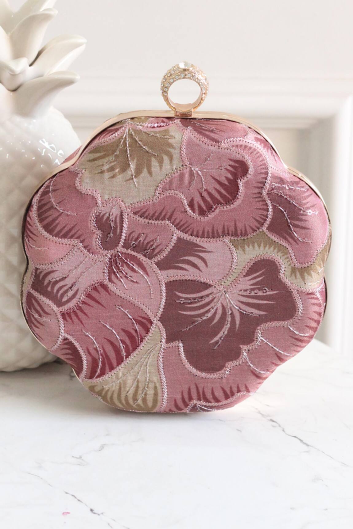 Boxwish By Bhumika Purple Floral Thread Embroidered Clutch 