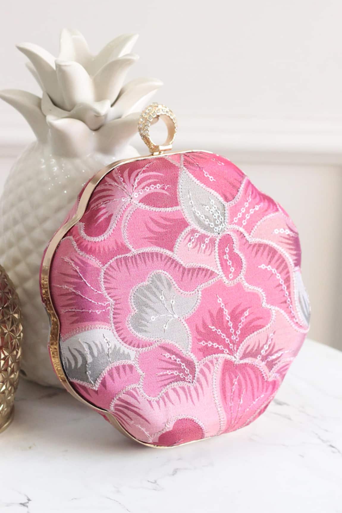 Boxwish By Bhumika Floral Embroidered Pink Clutch 