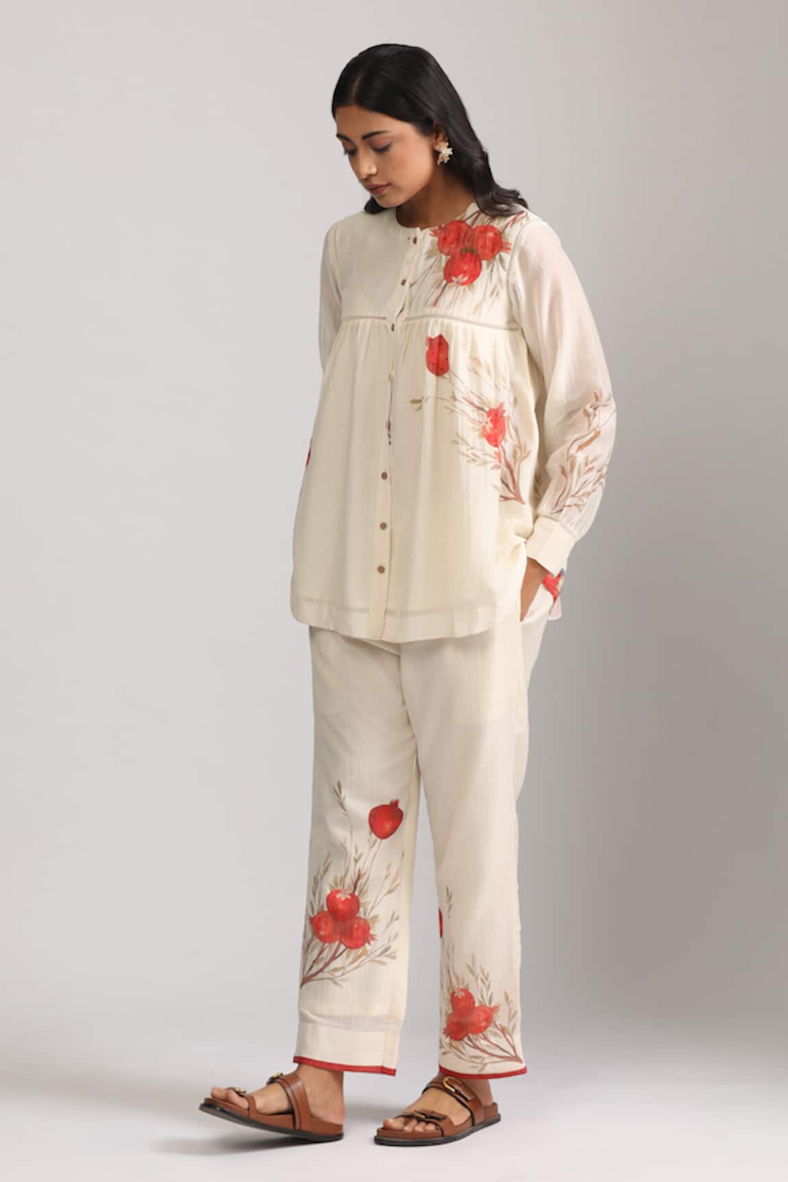 Trendy tokari Ivory Floral Print Tunic & Pant Set 