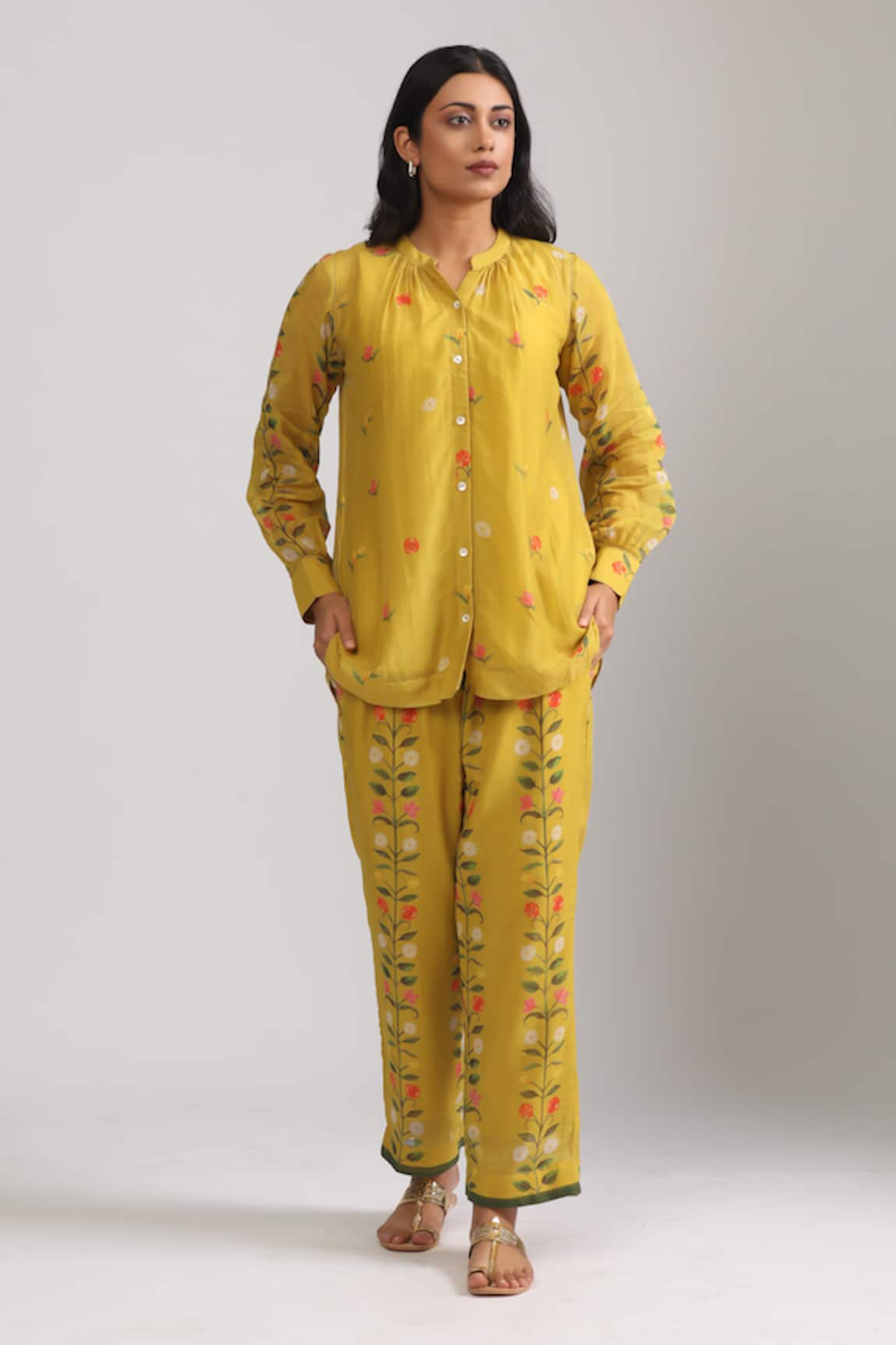 Trendy tokari Florette Print Yellow Shirt & Pant Set 